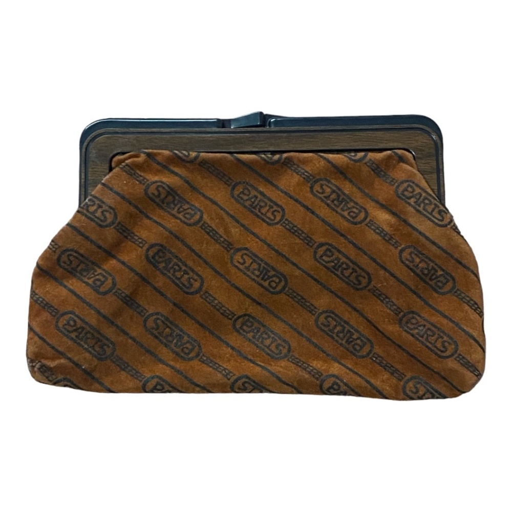 Vintage velvet monogrammed faux wood snap pouch
